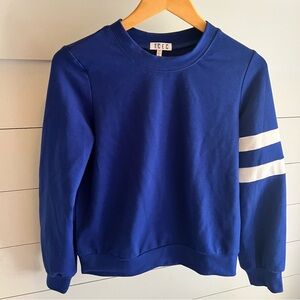 TCEC Women’s Royal Blue Varsity Sweatshirt with White Stripes Size Small